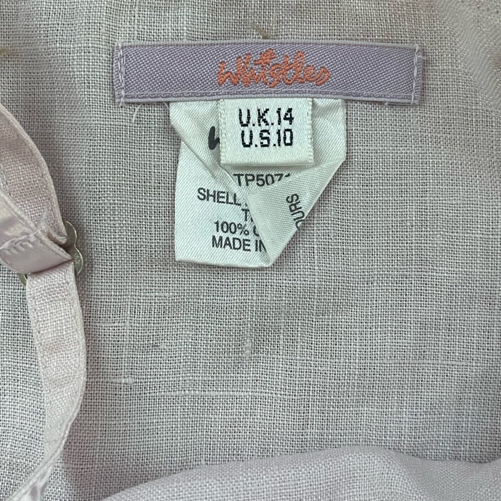 Whistles Linen Embroidered Baby Pink Cami Top with Lace Trim Size US 10 - Picture 13 of 15